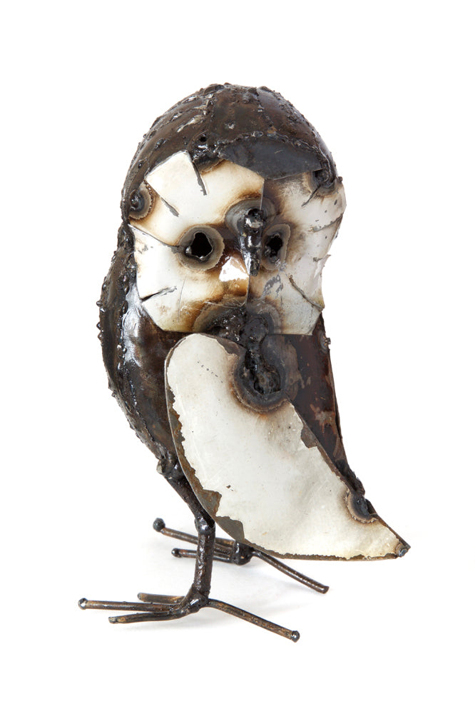 Recycled Metal Curious Owl Sculptures