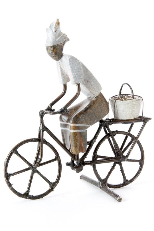 Zimbabwean Simple Life Stone & Metal Bicyclist