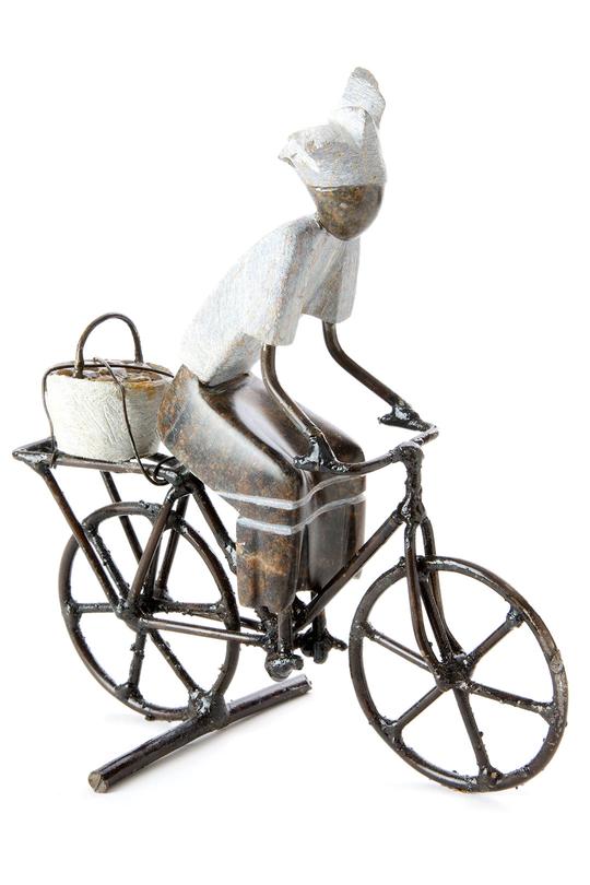 Zimbabwean Simple Life Stone & Metal Bicyclist