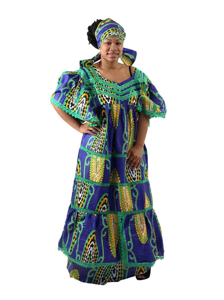 Blue African Print 3-Piece Lace Dress