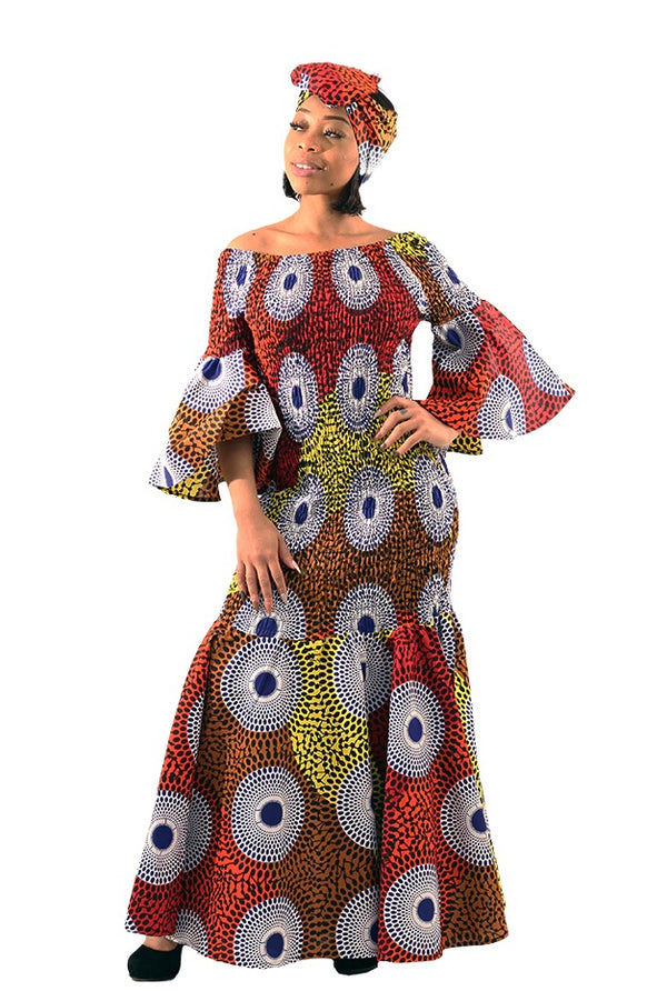 African Print Smocked Dress