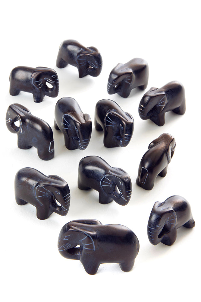 One Dozen Tiny Black Soapstone Elephants