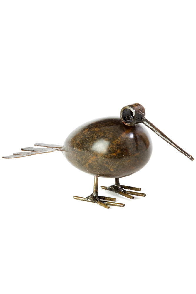 Metal and Stone Plump Bird Sculpture