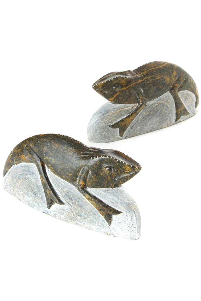 Serpentine Stone Chameleon Sculpture from Zimbabwe