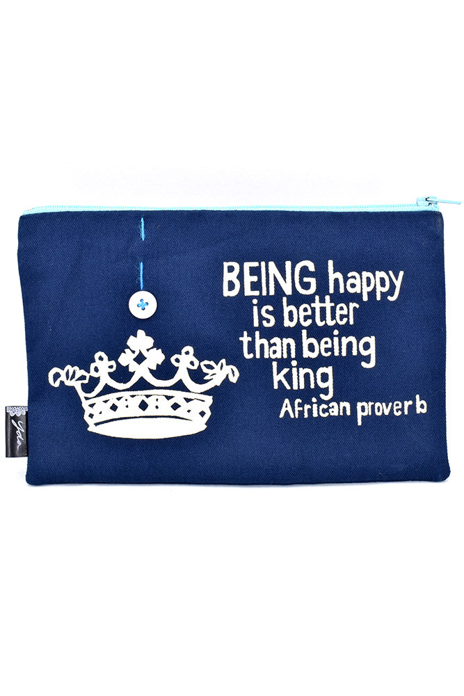 Blue Being Happy is Better 8" African Proverb Pouch