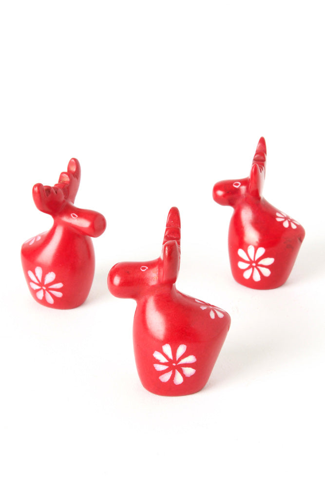 One Dozen Miniature Red Soapstone Reindeer