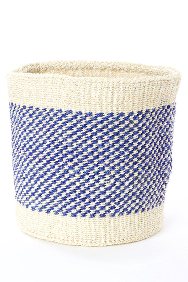 Set of Two Blue and Cream Twill Sisal Nesting Baskets