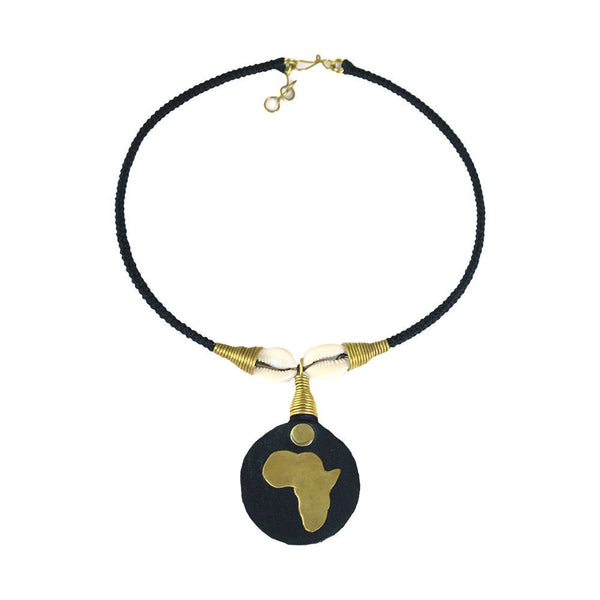 Leather & Cowrie Africa Pendant Necklace