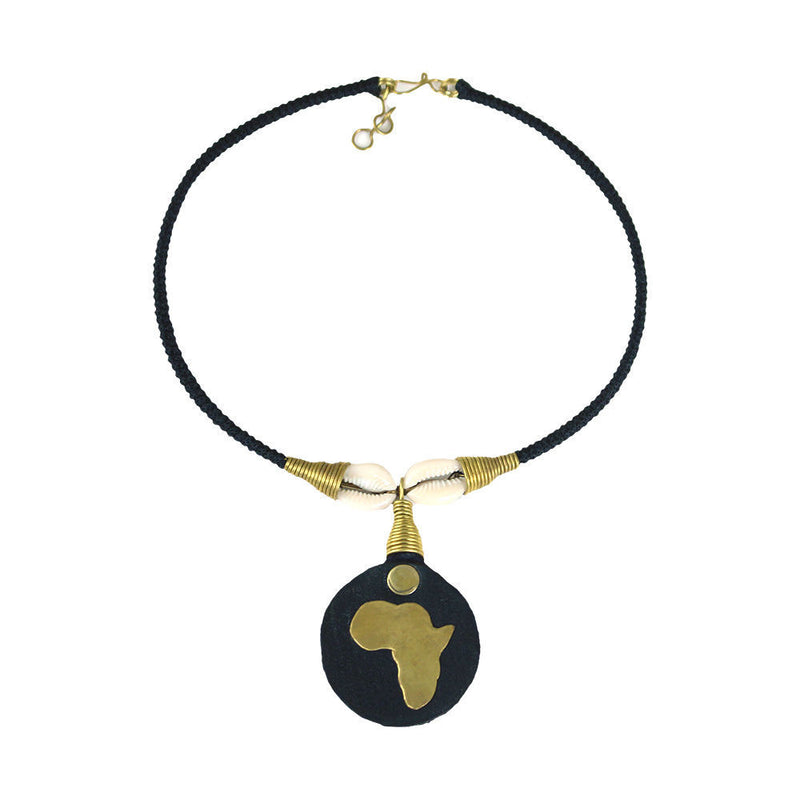 Leather & Cowrie Africa Pendant Necklace