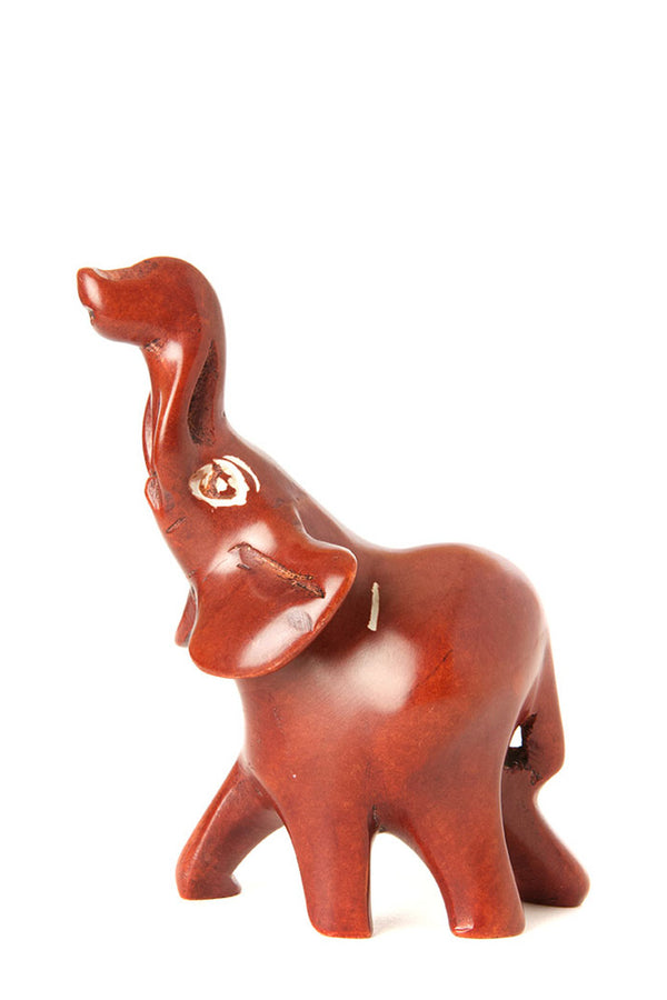 Small Brown Soapstone Trumpeting Elephant