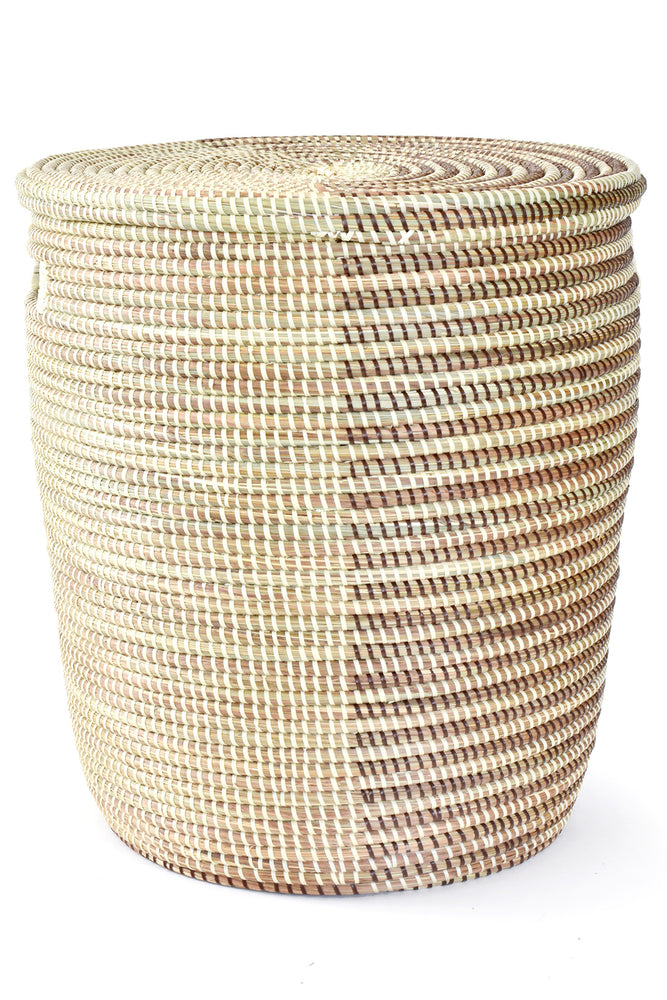 Cocoa & Cream Half Stripe Lidded Basket