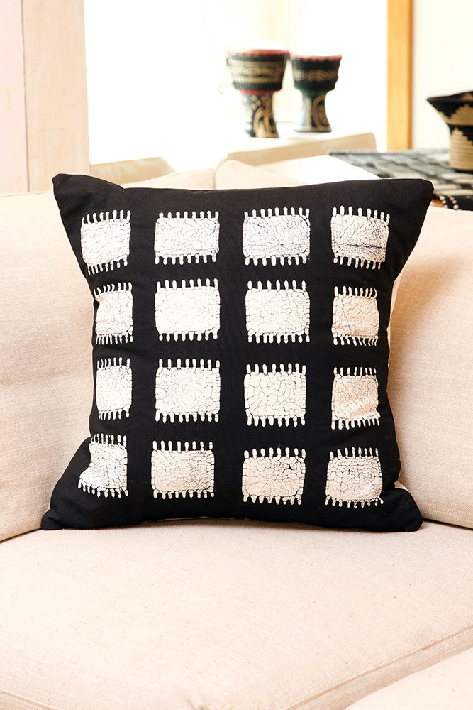 Zambian Hand Painted Tribal Spikes Pillow Cover with Optional Insert