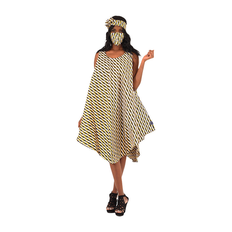 African Print Umbrella Dress/Mask Set