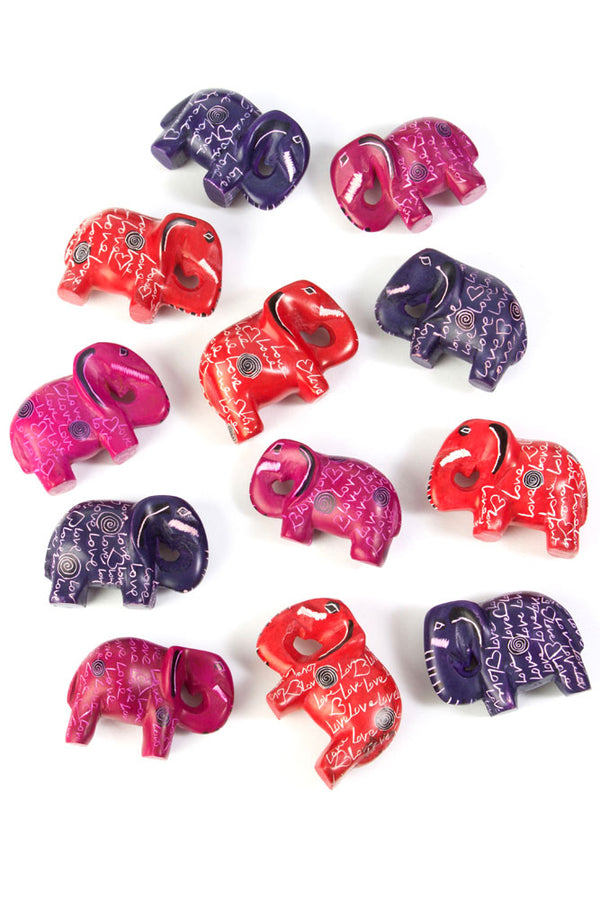 One Dozen Assorted LOVE Miniature Soapstone Elephants