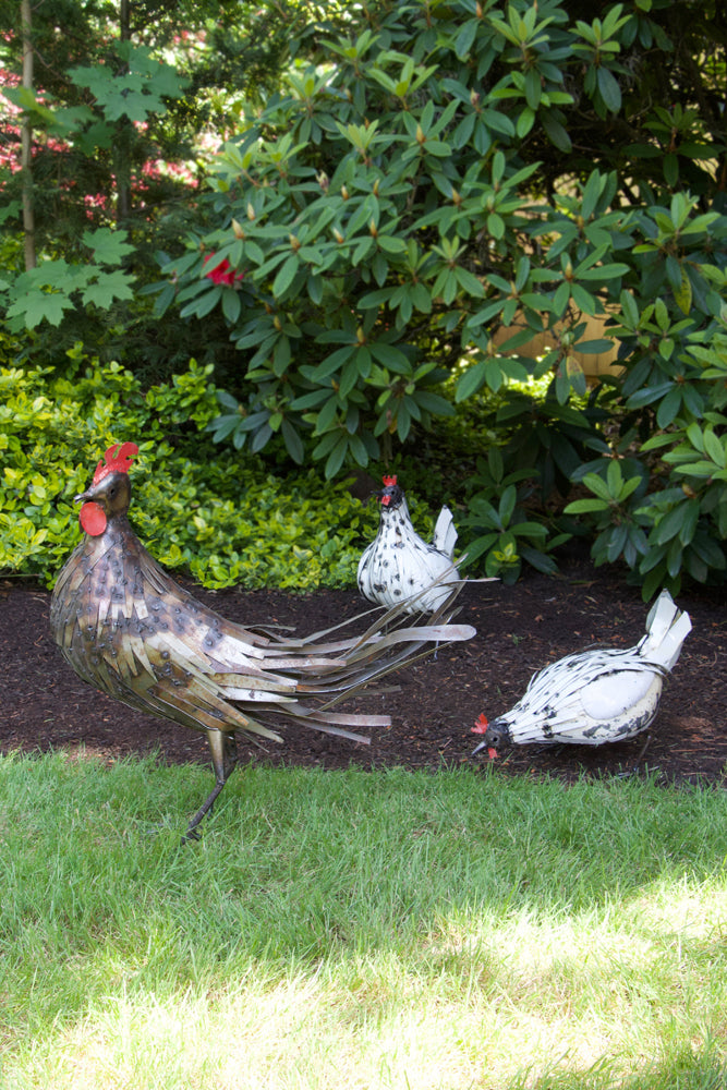 Recycled Metal Pecking Chicken Sculpture