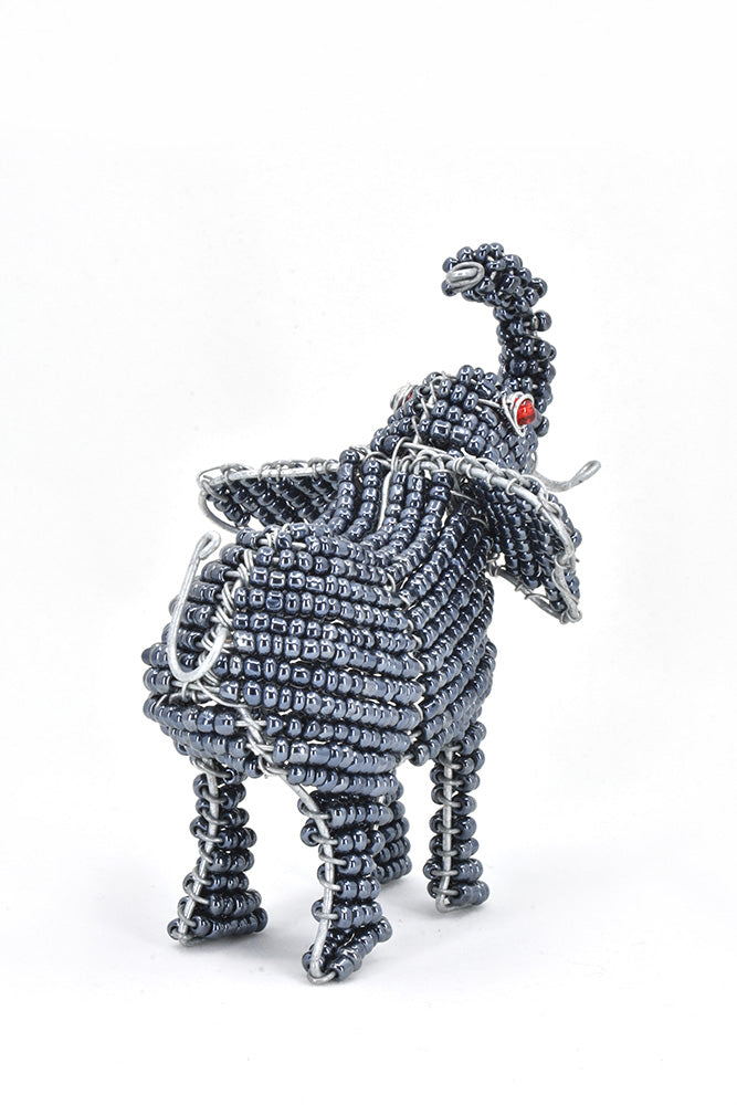 Patmore's Charcoal Blue Beaded Elephant Sculpture