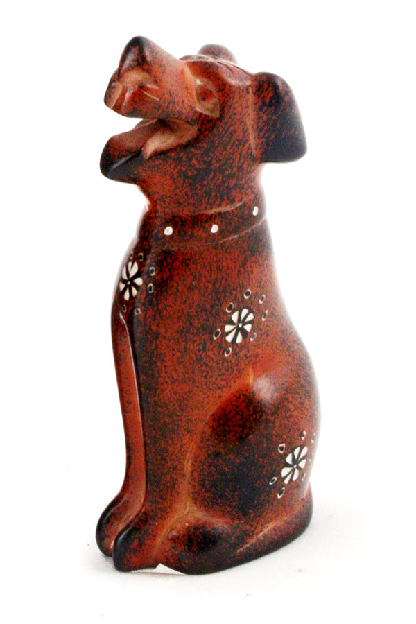 Maroon Soapstone Happy Dog Sculpture