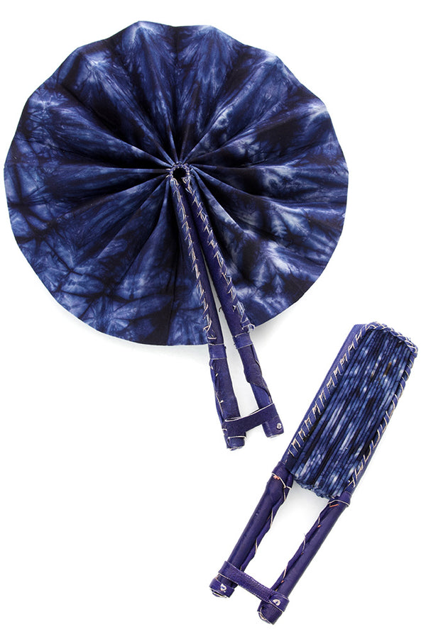 Deep Indigo Resist Dyed African Hand Fan