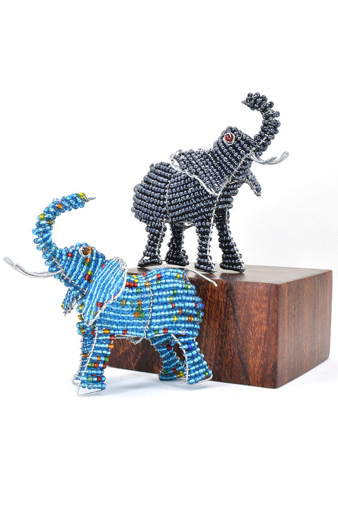 Patmore's Aqua Blue Beaded Elephant Sculpture