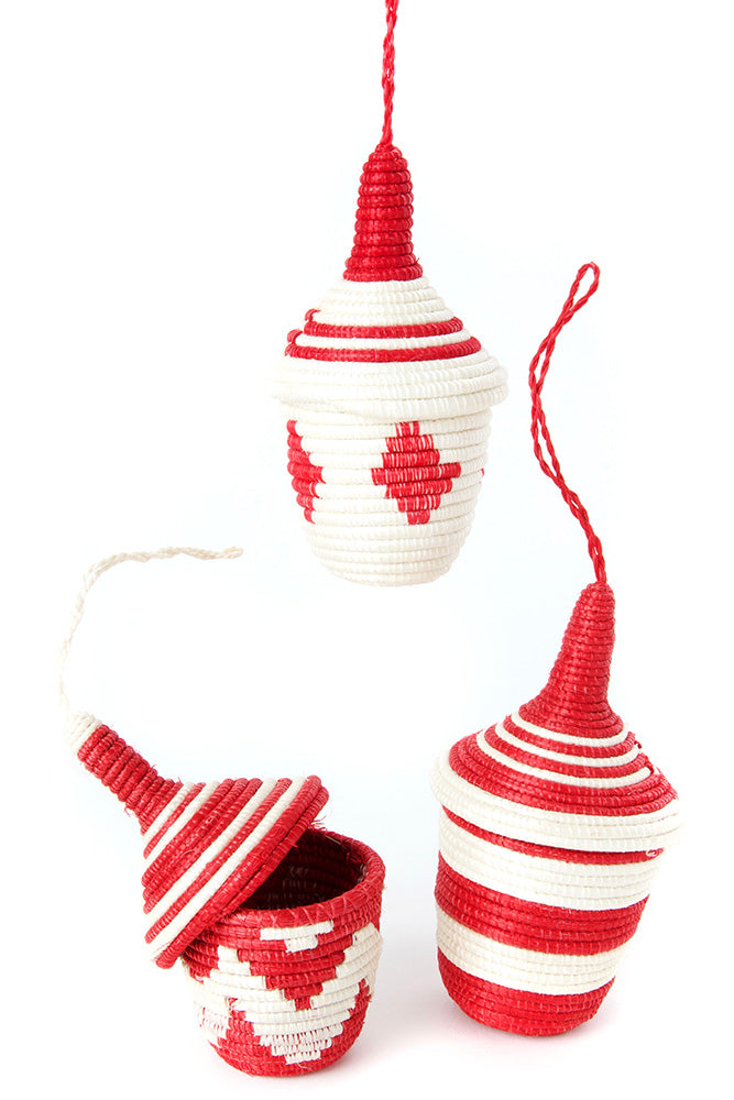 Red and Natural Rwandan Giving Basket Ornament