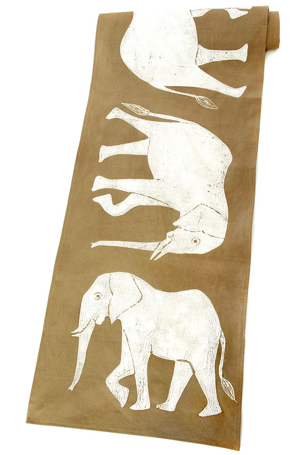 Zambian Hand Painted Dry Season Elephant Table Runner