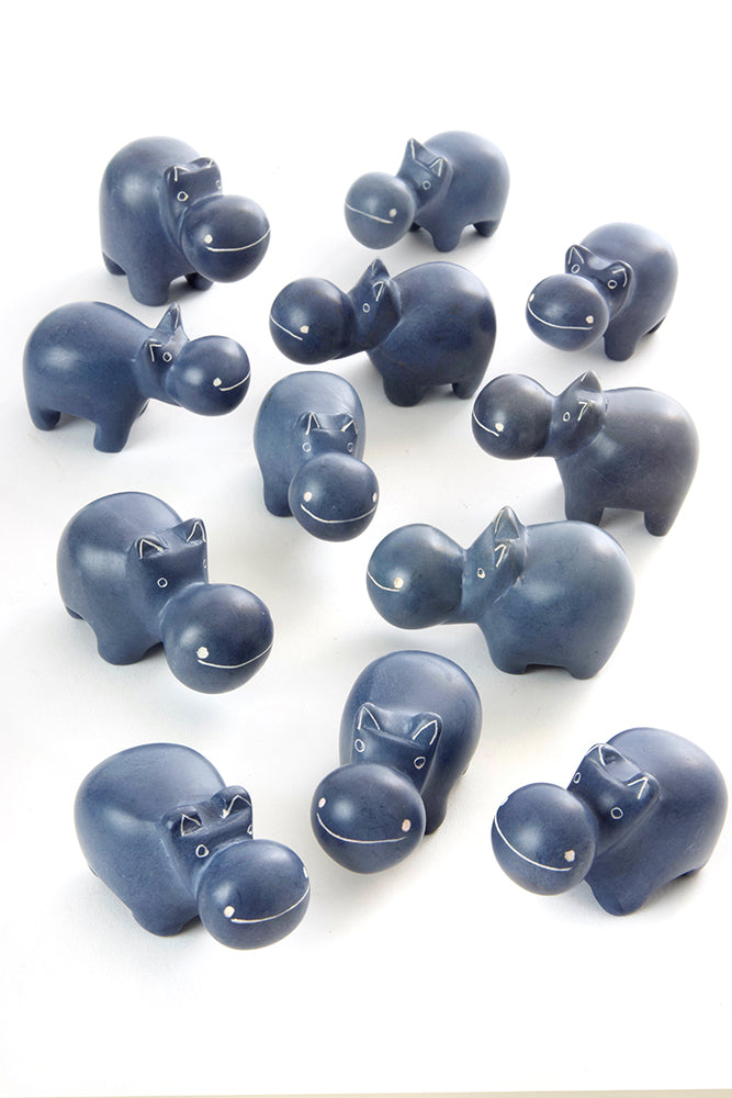 Dozen Mini Grey Soapstone Hippos