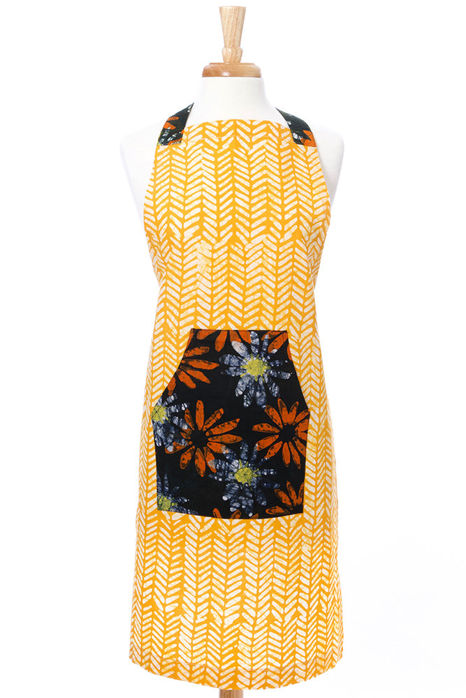 Ghanaian Sunshine Batik Print Apron with Front Pocket