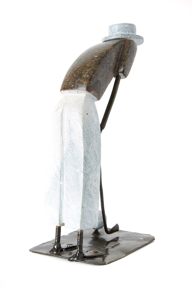 Zimbabwean Simple Life Stone and Metal Golfer Sculpture