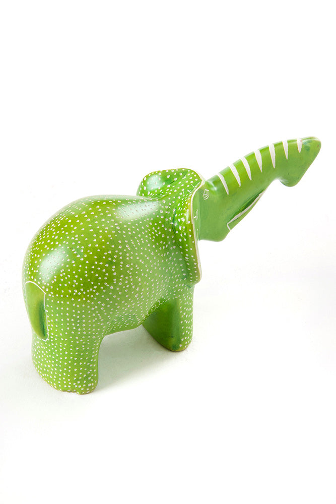 Small Lime Green Polka Dot Elephant with Trunk Up