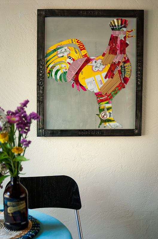 Recycled Can Rooster Framed Art