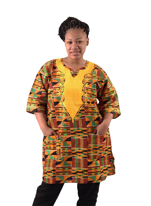 Gold Embroidered Kente Dashiki