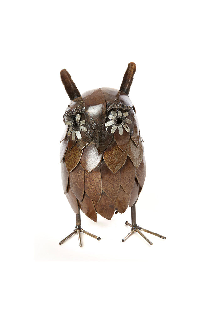 Brown Recycled Metal Great Horned Owl Sculptures