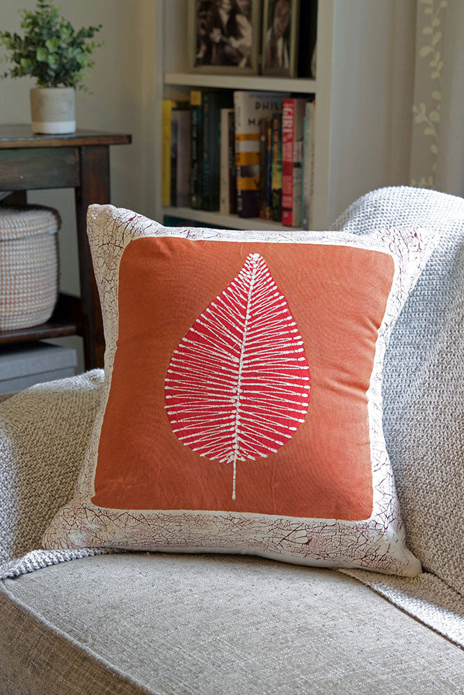 Zambian Hand Painted Luangwa Leaf Clay Pillow Cover with Optional Insert