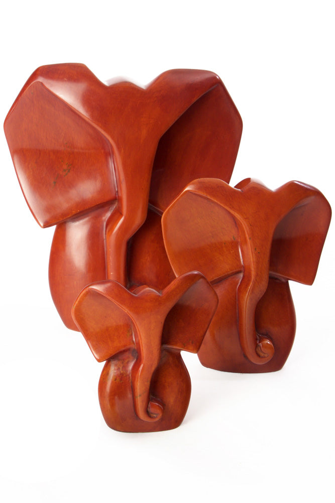 Brown Soapstone Elephant Bust Sculptures