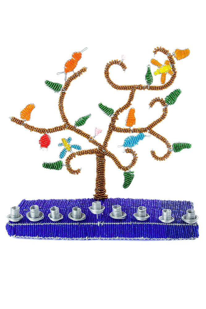 African Tree of Life Beaded Hanukkah Menorah