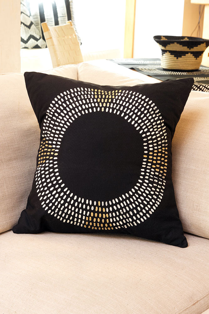 Zambian Hand Painted Gold Maasai Necklace Pillow Cover with Optional Insert