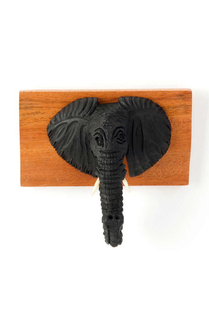 Kenyan Carved Elephant Bust Coat Hook