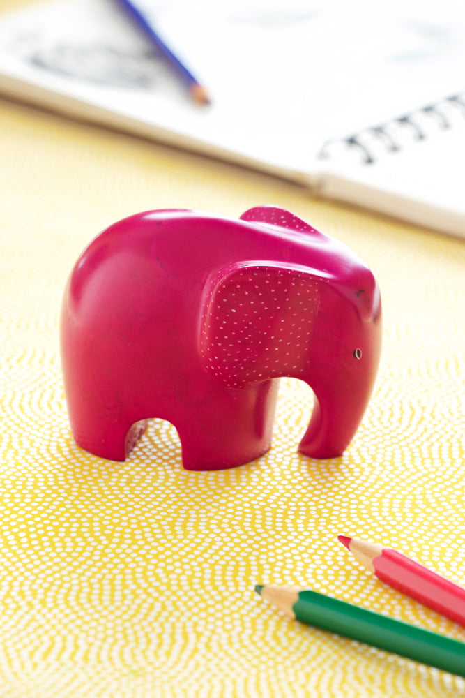 Pink Bashful Elephant Soapstone Sculpture