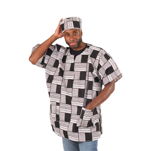 Black/White Kente Print Dashiki