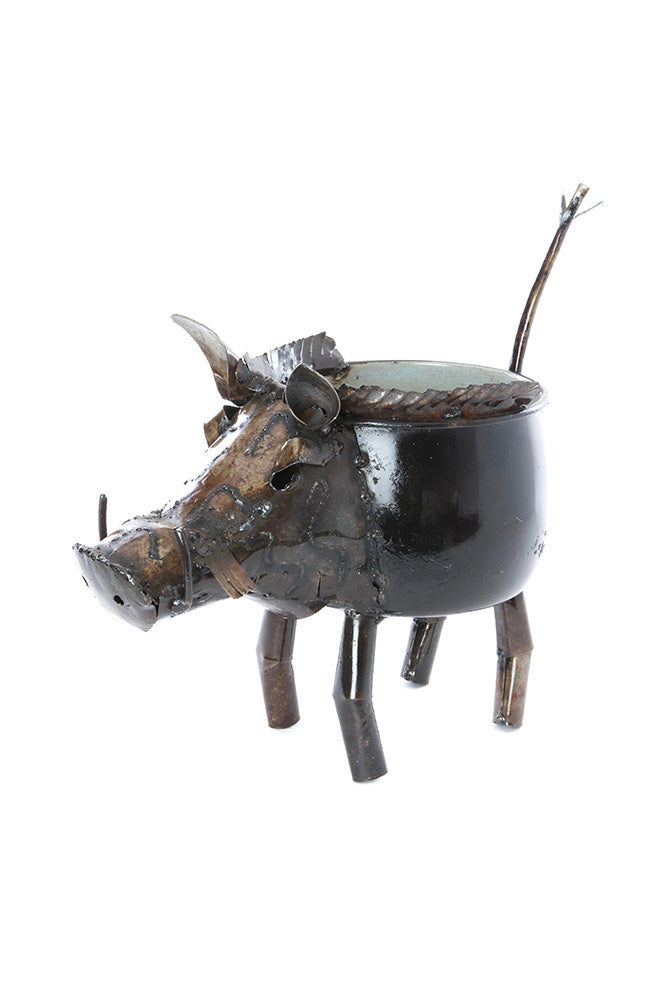 Zimbabwean Recycled Cook Pot Wart Hog Planters