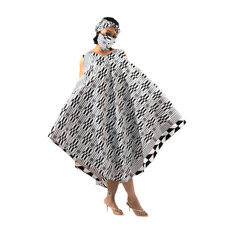 African Print Umbrella Dress/Mask Set