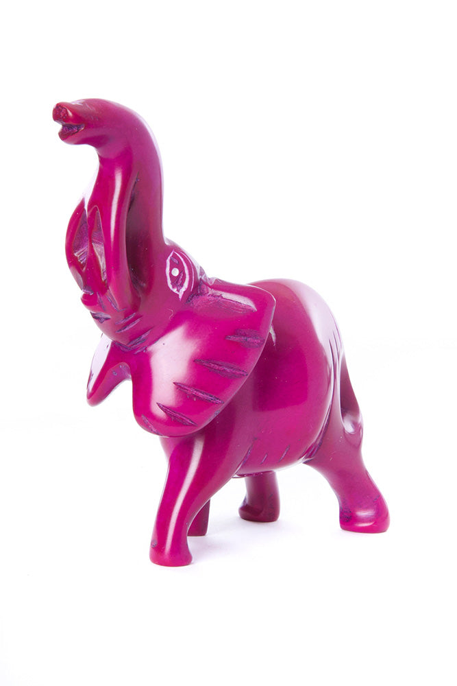 Small Pink Soapstone Trumpeting Elephant