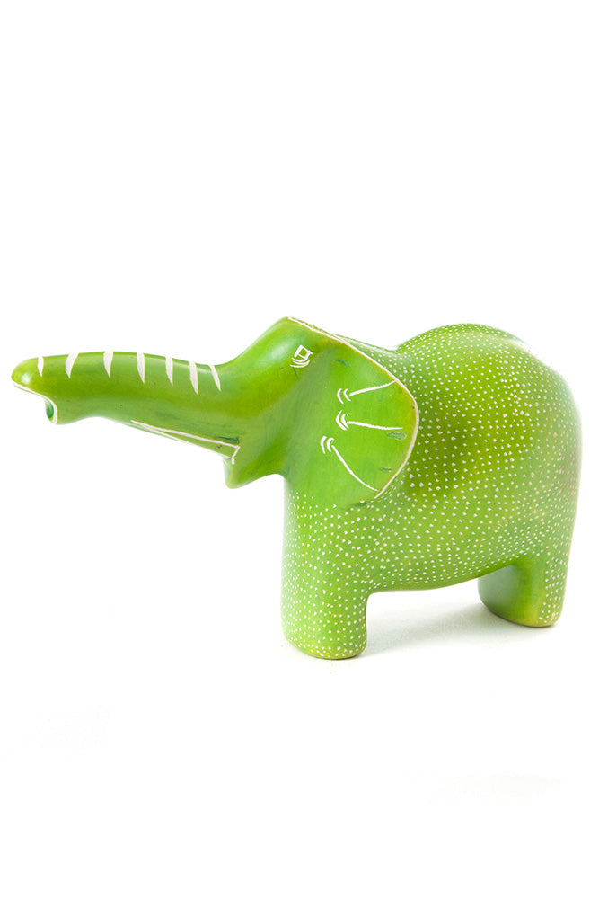 Large Lime Green Polka Dot Elephant with Trunk Up