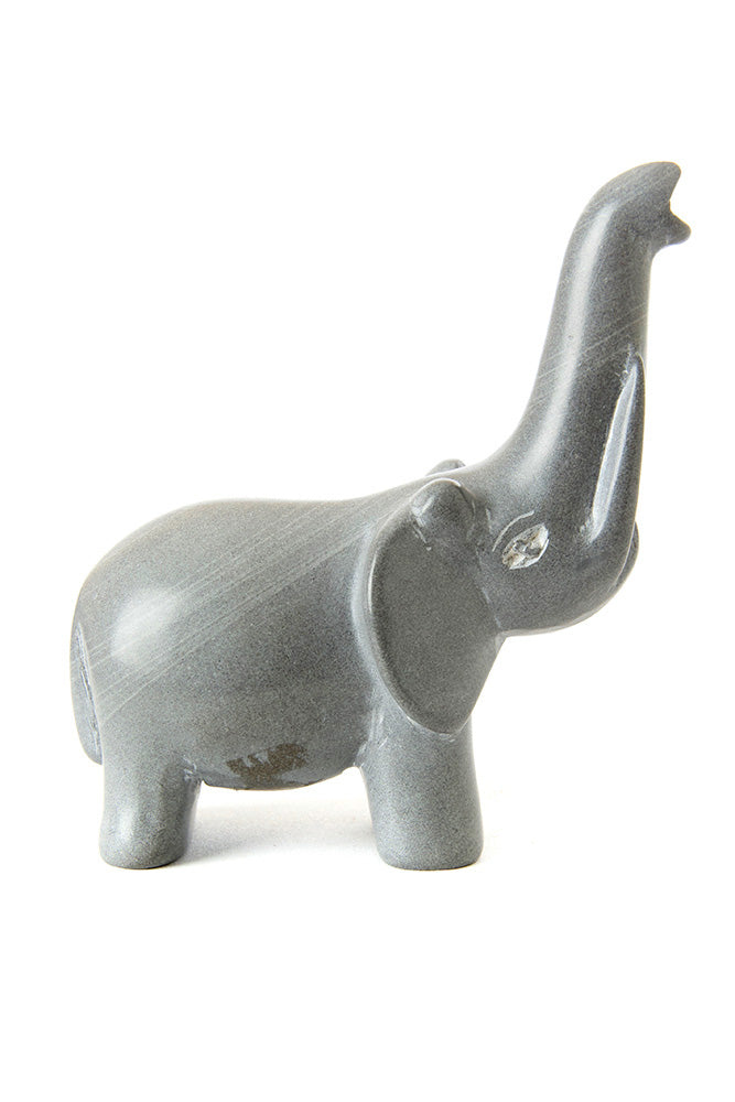 Dove Grey Soapstone Trumpeting Elephant