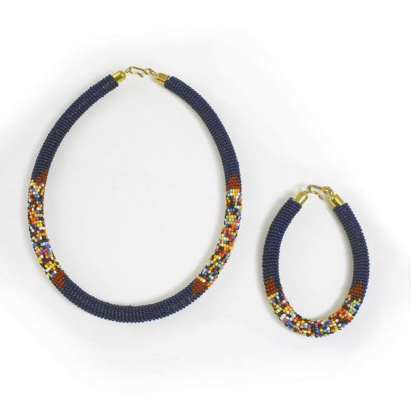 Beaded Maasai Jewellery Set: Navy