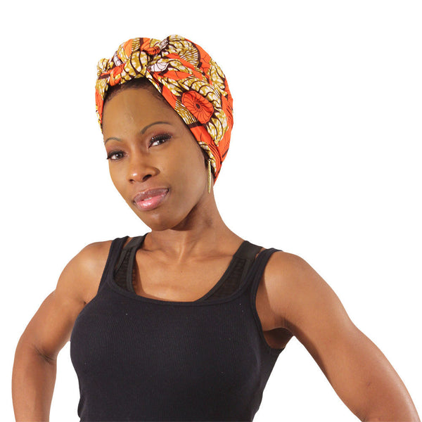 African Print Red/Gold Head Wrap