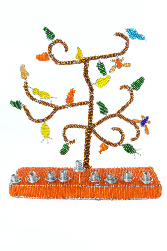 African Tree of Life Beaded Hanukkah Menorah