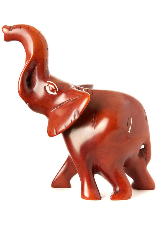 Large Brown Soapstone Trumpeting Elephant