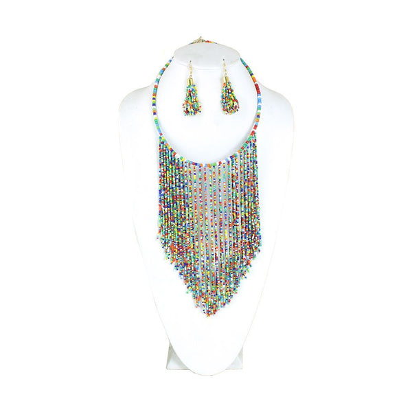 Maasai Beaded Fringe Choker & Earrings