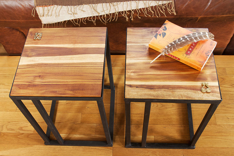 Ghanaian Teak and Metal Accent Table with Brass Dwennimmen Symbol